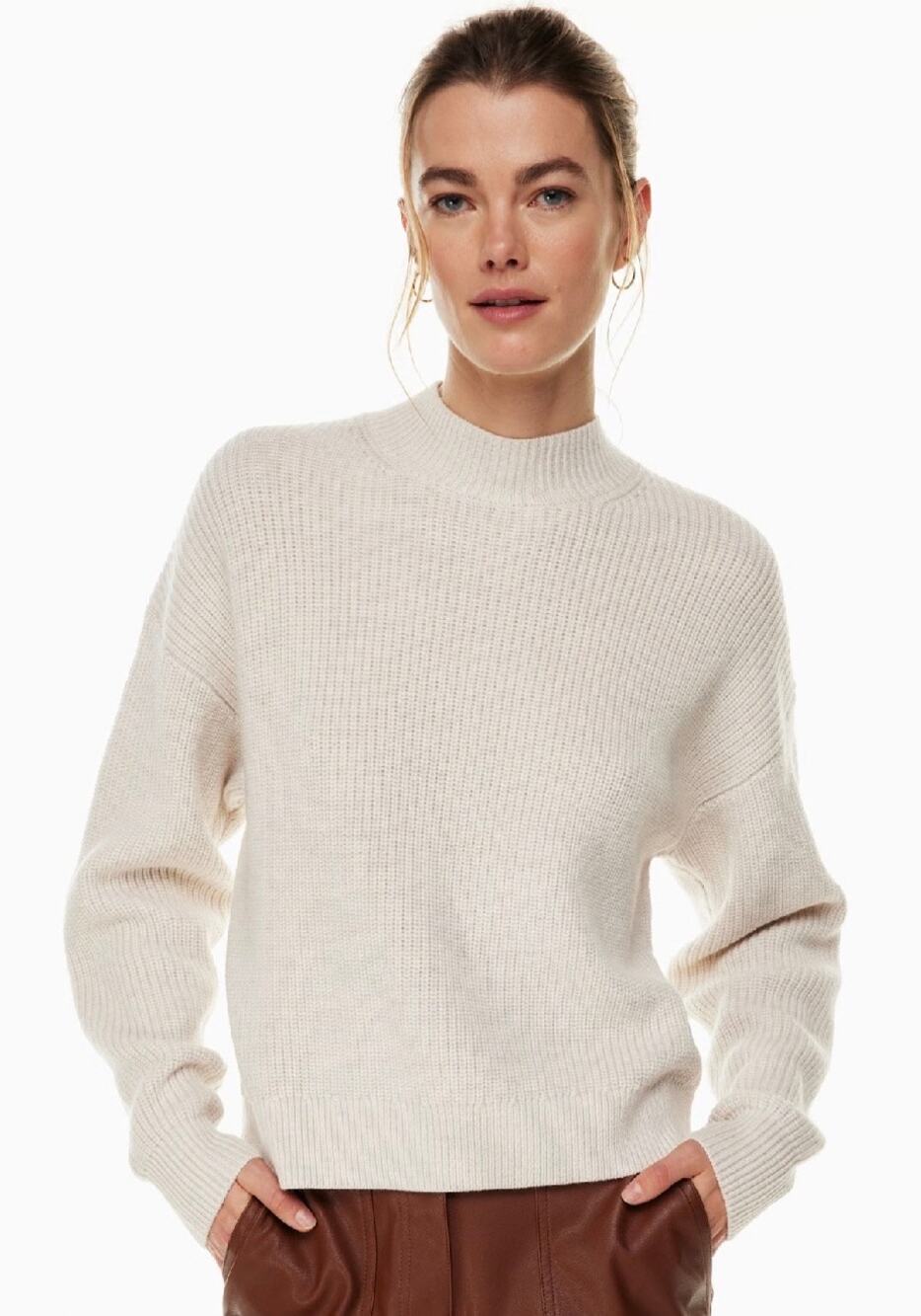 Aritzia Wilfred Fern Mockneck Merino Wool Sweater Relax Heather Birch XS New